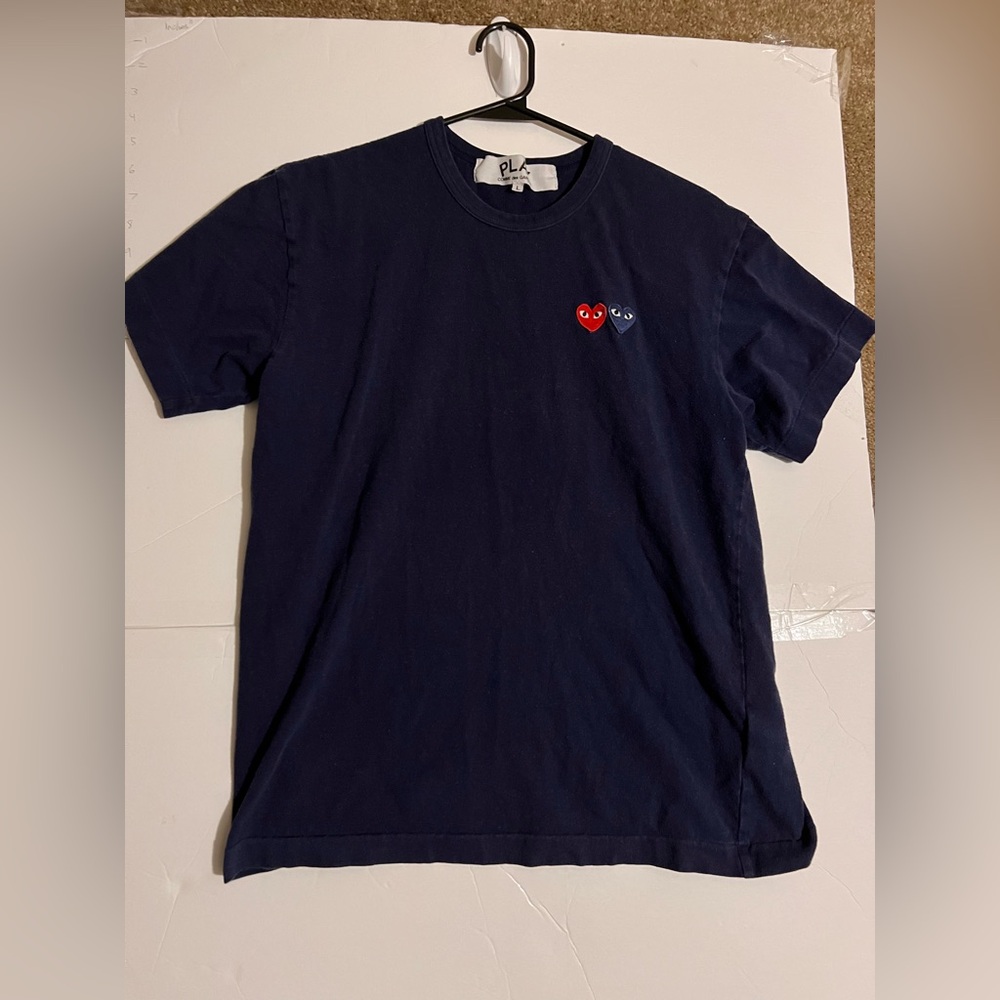 Comme des Garcons Navy Blue Tee with Heart Motif